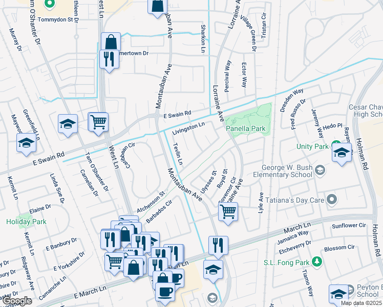 map of restaurants, bars, coffee shops, grocery stores, and more near 2051 Atchenson Street in Stockton