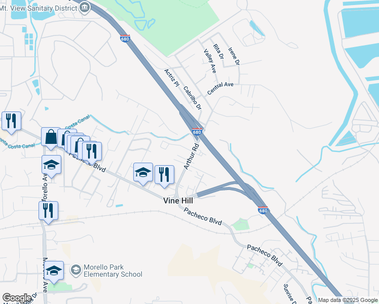 map of restaurants, bars, coffee shops, grocery stores, and more near 503 Ross Circle in Martinez