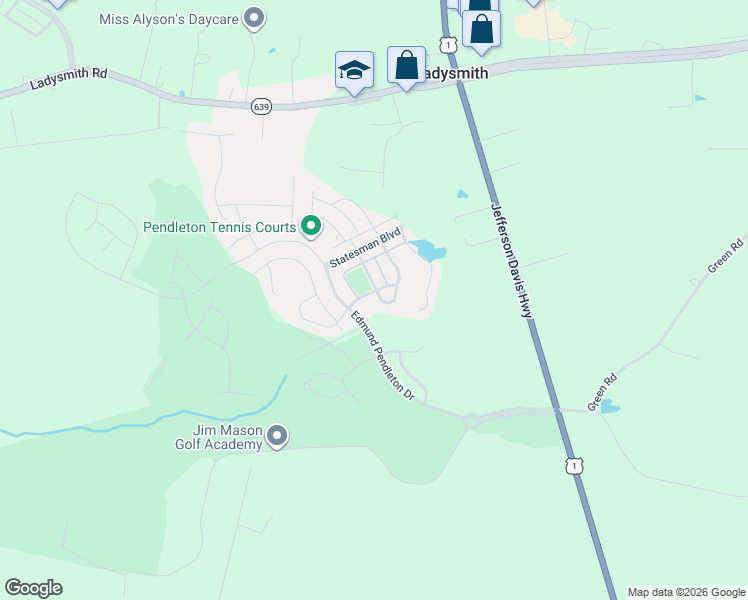 map of restaurants, bars, coffee shops, grocery stores, and more near 18356 Congressional Circle in Ruther Glen