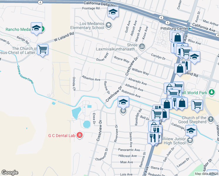 map of restaurants, bars, coffee shops, grocery stores, and more near 24 Brooktree Court in Pittsburg