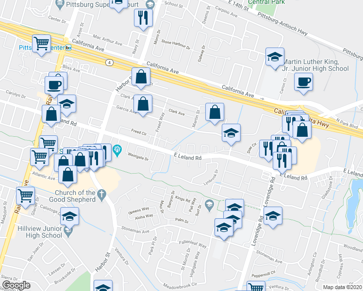 map of restaurants, bars, coffee shops, grocery stores, and more near 35 Welton Court in Pittsburg