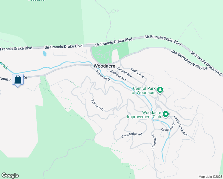 map of restaurants, bars, coffee shops, grocery stores, and more near 47 Conifer Way in Woodacre