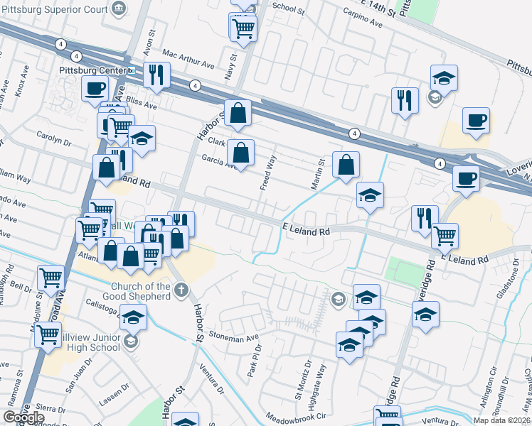 map of restaurants, bars, coffee shops, grocery stores, and more near 91 Olmsted Court in Pittsburg