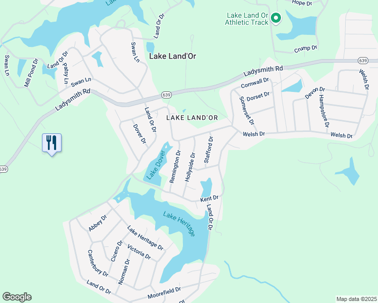 map of restaurants, bars, coffee shops, grocery stores, and more near 225 Hollyside Drive in Ruther Glen