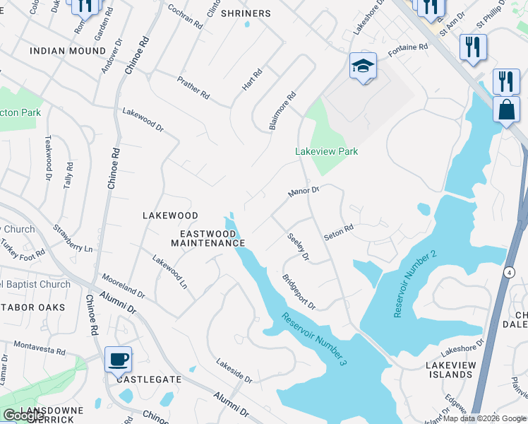 map of restaurants, bars, coffee shops, grocery stores, and more near 2063 Manor Drive in Lexington