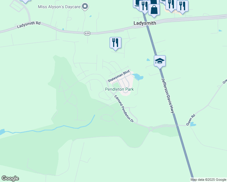map of restaurants, bars, coffee shops, grocery stores, and more near 7221 Edmund Pendleton Drive in Ruther Glen