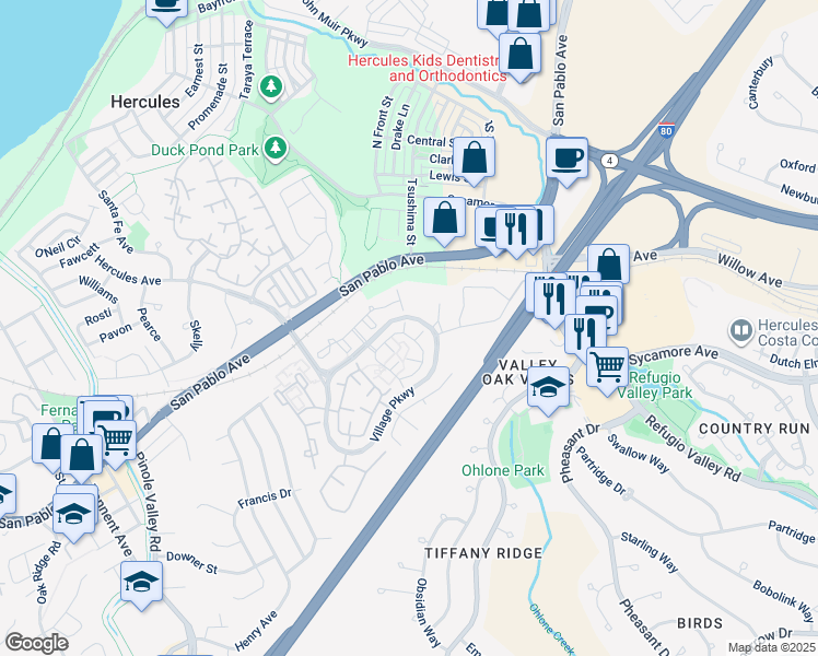 map of restaurants, bars, coffee shops, grocery stores, and more near 340 North Wildwood in Hercules