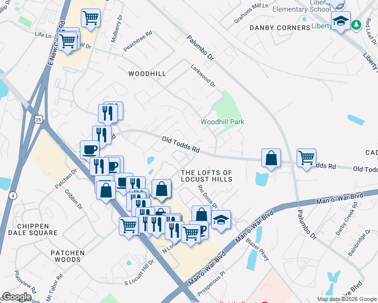 map of restaurants, bars, coffee shops, grocery stores, and more near 2852 Ryan Circle in Lexington