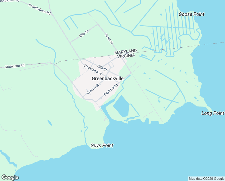 map of restaurants, bars, coffee shops, grocery stores, and more near 1513 Bayfront Street in Greenbackville