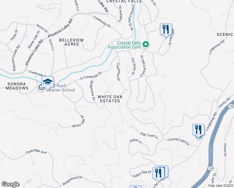 map of restaurants, bars, coffee shops, grocery stores, and more near 21366 Crestview Dr in Sonora
