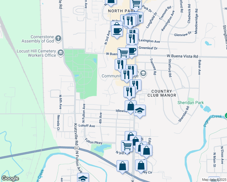 map of restaurants, bars, coffee shops, grocery stores, and more near 3546 Branchwood Drive in Evansville