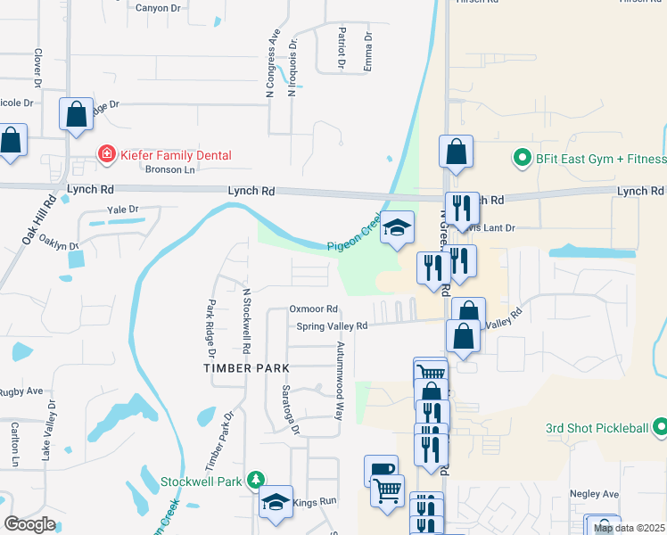 map of restaurants, bars, coffee shops, grocery stores, and more near 3521-3527 Pigeonbrooke Court in Evansville
