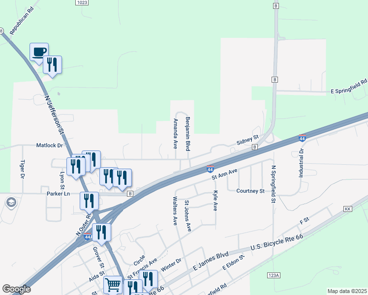 map of restaurants, bars, coffee shops, grocery stores, and more near 1006 Benjamin Boulevard in Saint James