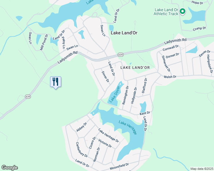 map of restaurants, bars, coffee shops, grocery stores, and more near 116 Dover Drive in Ruther Glen