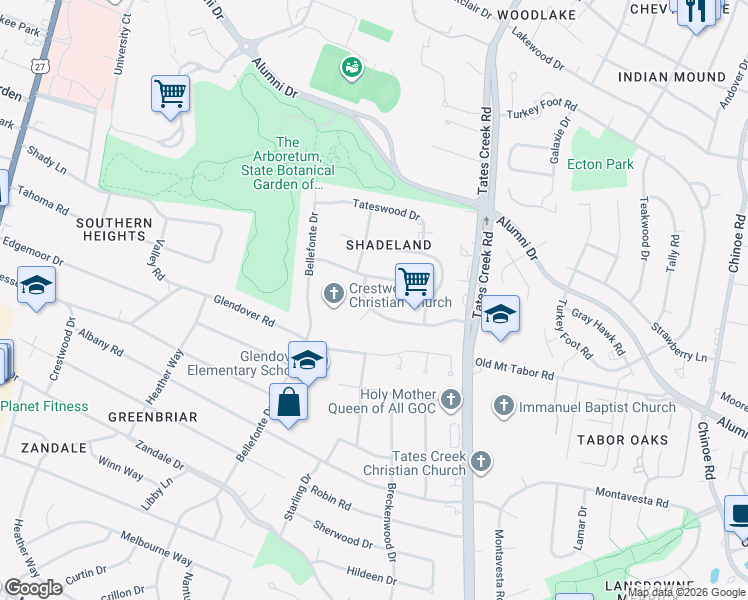 map of restaurants, bars, coffee shops, grocery stores, and more near 717 Old Dobbin Road in Lexington