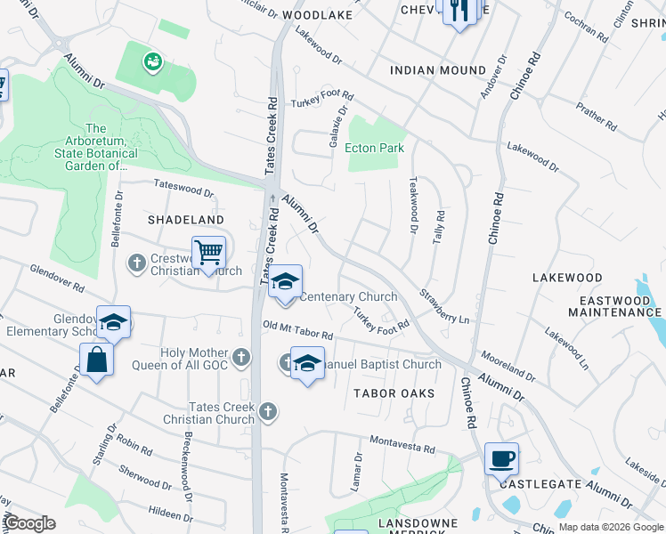 map of restaurants, bars, coffee shops, grocery stores, and more near 1167 Turkey Foot Road in Lexington