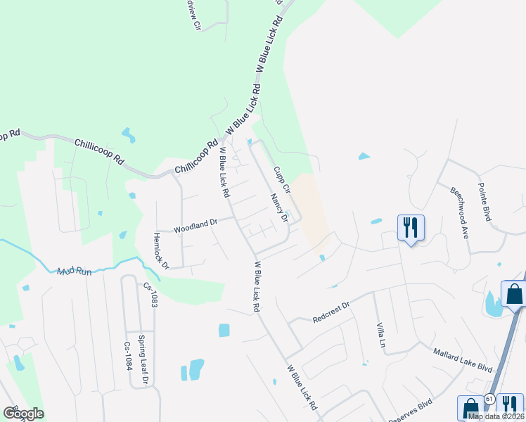 map of restaurants, bars, coffee shops, grocery stores, and more near 112 Blue Lick Mobile Home Park in Shepherdsville