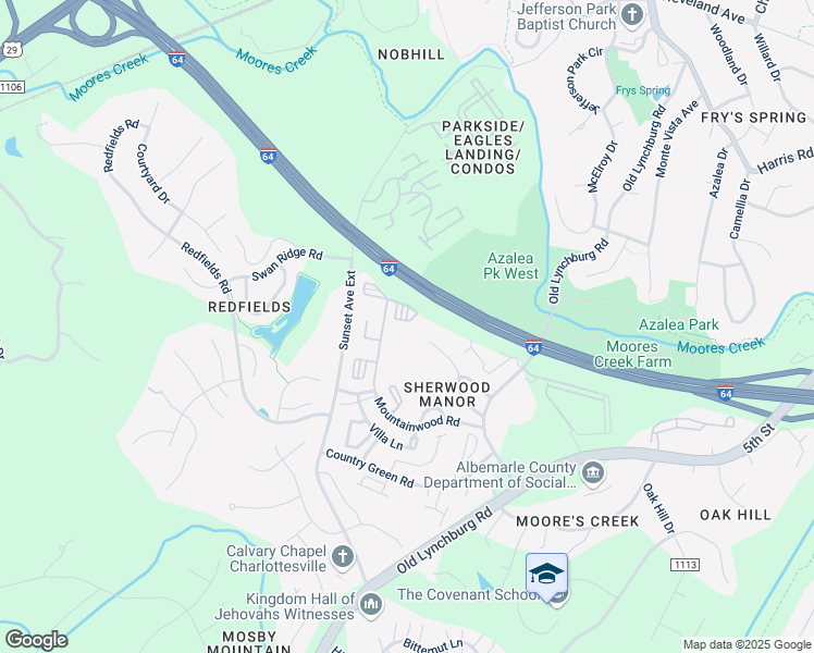 map of restaurants, bars, coffee shops, grocery stores, and more near 2020 Treetop Drive in Charlottesville