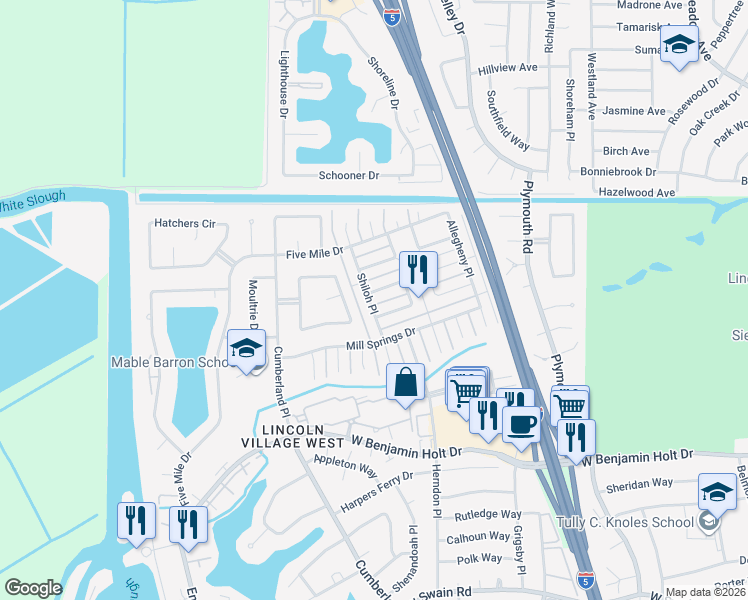map of restaurants, bars, coffee shops, grocery stores, and more near 6861 Sumter Quay Circle in Stockton