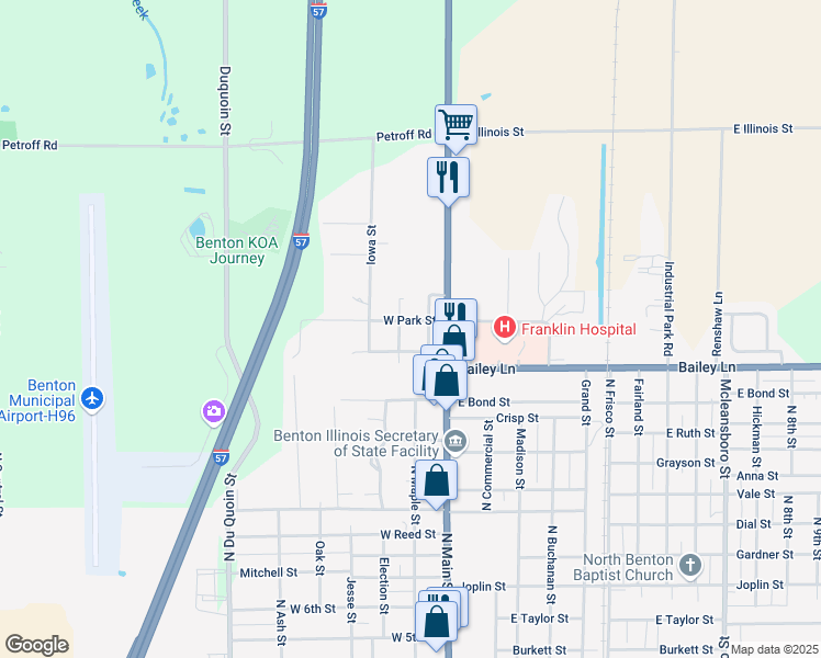 map of restaurants, bars, coffee shops, grocery stores, and more near 111 West Parrish Avenue in Benton