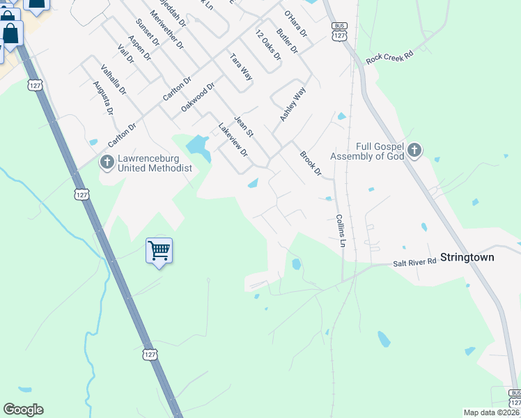 map of restaurants, bars, coffee shops, grocery stores, and more near 122 Robbie Drive in Lawrenceburg