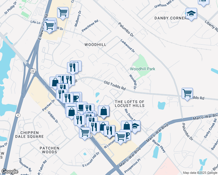 map of restaurants, bars, coffee shops, grocery stores, and more near 2852 Hanna Place in Lexington