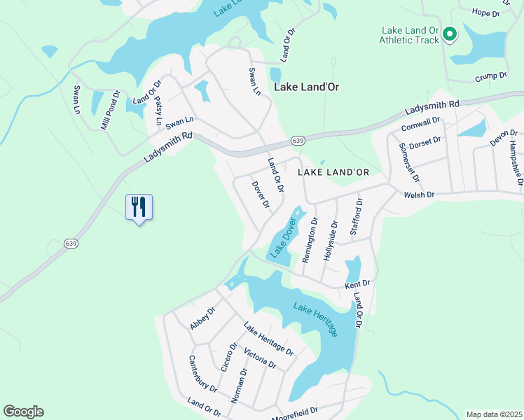 map of restaurants, bars, coffee shops, grocery stores, and more near 114 Dover Drive in Ruther Glen