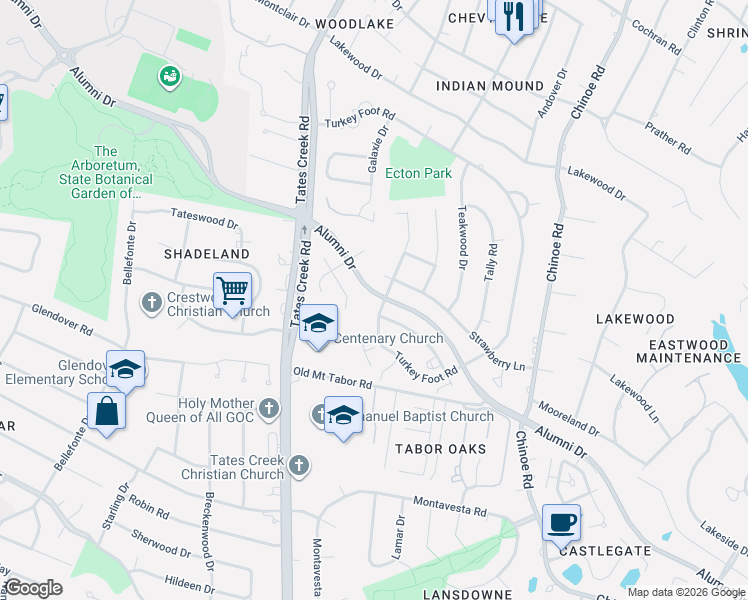 map of restaurants, bars, coffee shops, grocery stores, and more near 1167 Turkey Foot Road in Lexington