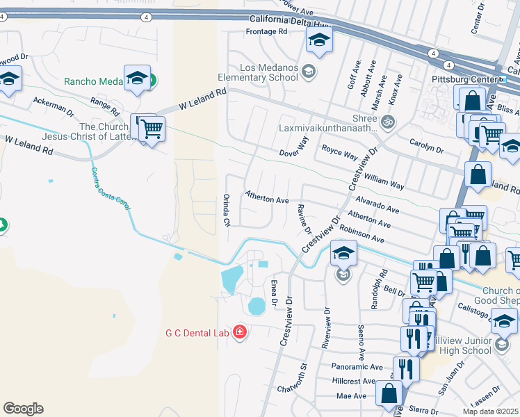 map of restaurants, bars, coffee shops, grocery stores, and more near 26 Petar Court in Pittsburg