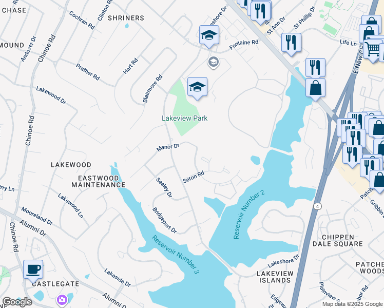 map of restaurants, bars, coffee shops, grocery stores, and more near 495 Laketower Drive in Lexington