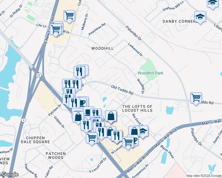 map of restaurants, bars, coffee shops, grocery stores, and more near 2824 Ryan Circle in Lexington