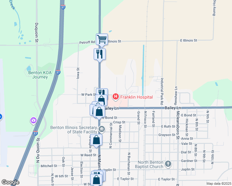 map of restaurants, bars, coffee shops, grocery stores, and more near 1409 North Lincoln Drive in Benton