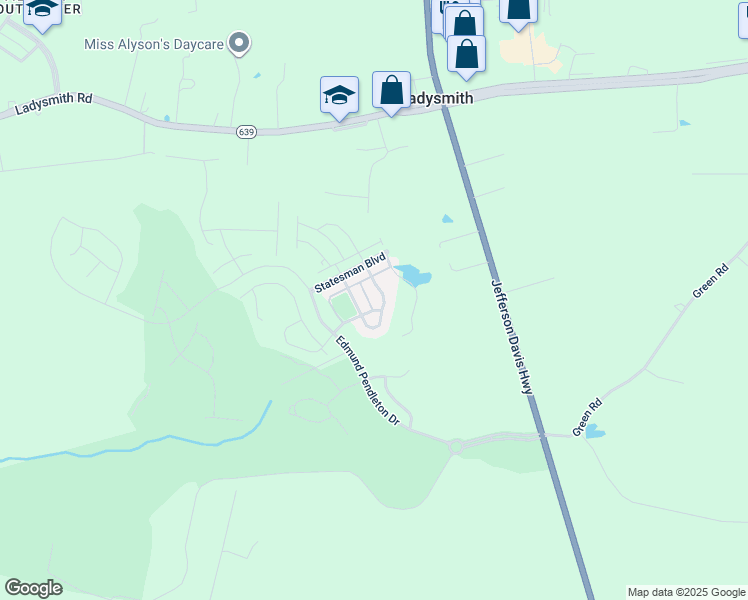 map of restaurants, bars, coffee shops, grocery stores, and more near 18413 Congressional Circle in Ruther Glen