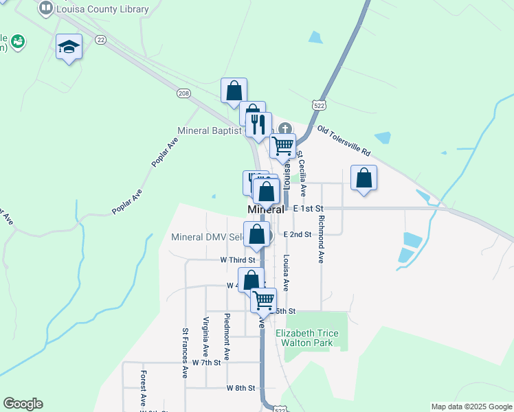 map of restaurants, bars, coffee shops, grocery stores, and more near 198 Piedmont Avenue in Mineral