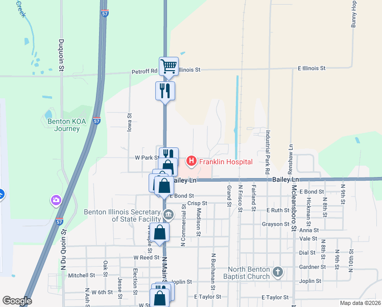map of restaurants, bars, coffee shops, grocery stores, and more near 1409 North Lincoln Drive in Benton
