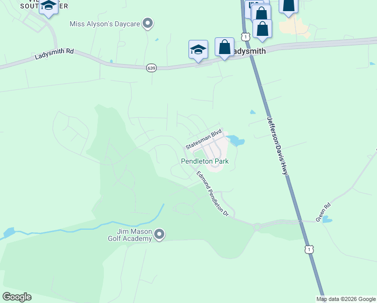 map of restaurants, bars, coffee shops, grocery stores, and more near 7224 Statesman Boulevard in Ruther Glen