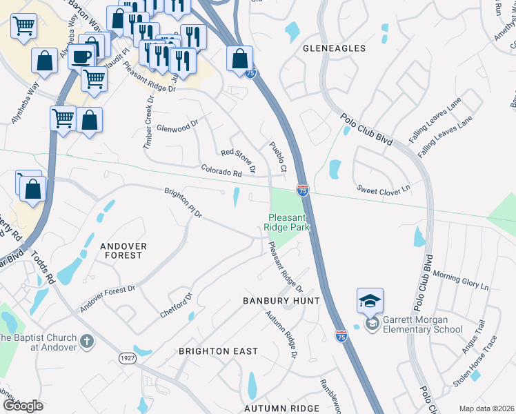 map of restaurants, bars, coffee shops, grocery stores, and more near 1305 Wakehurst Court in Lexington