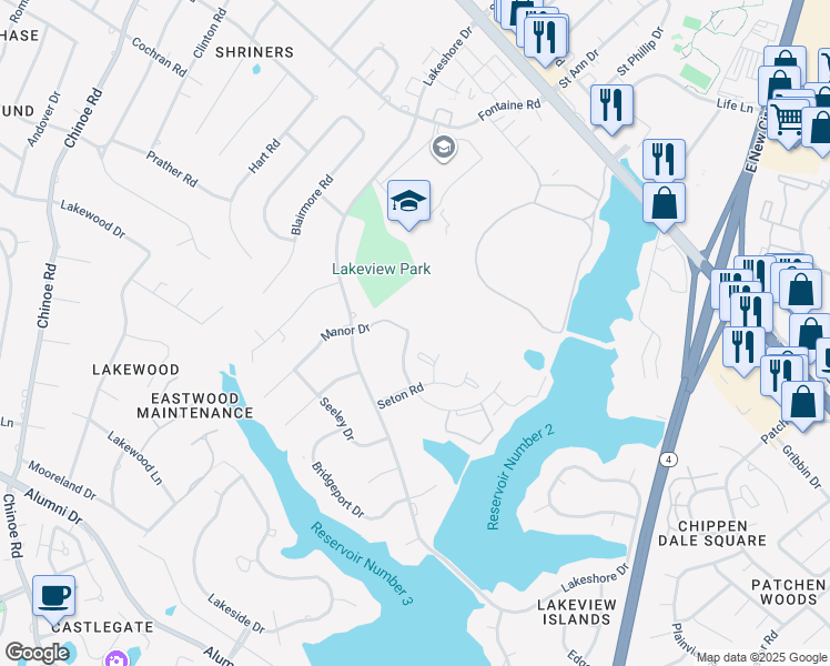 map of restaurants, bars, coffee shops, grocery stores, and more near 2120 Manor Drive in Lexington