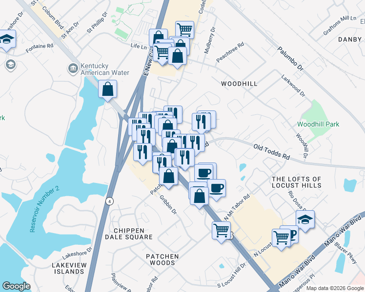 map of restaurants, bars, coffee shops, grocery stores, and more near 209 Old Todds Road in Lexington