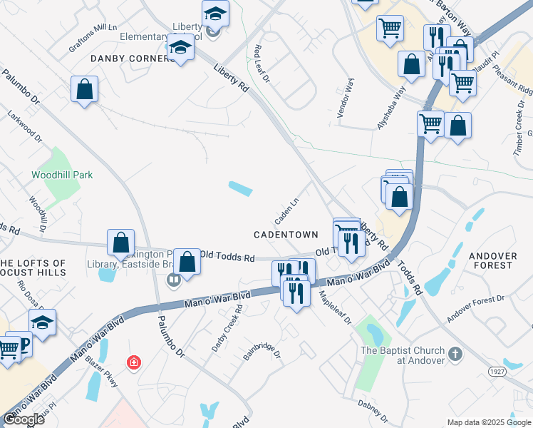 map of restaurants, bars, coffee shops, grocery stores, and more near 705 Caden Lane in Lexington