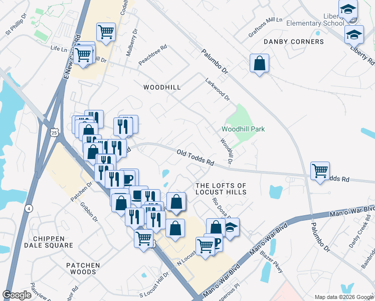 map of restaurants, bars, coffee shops, grocery stores, and more near 2813 Ashby Glen Place in Lexington