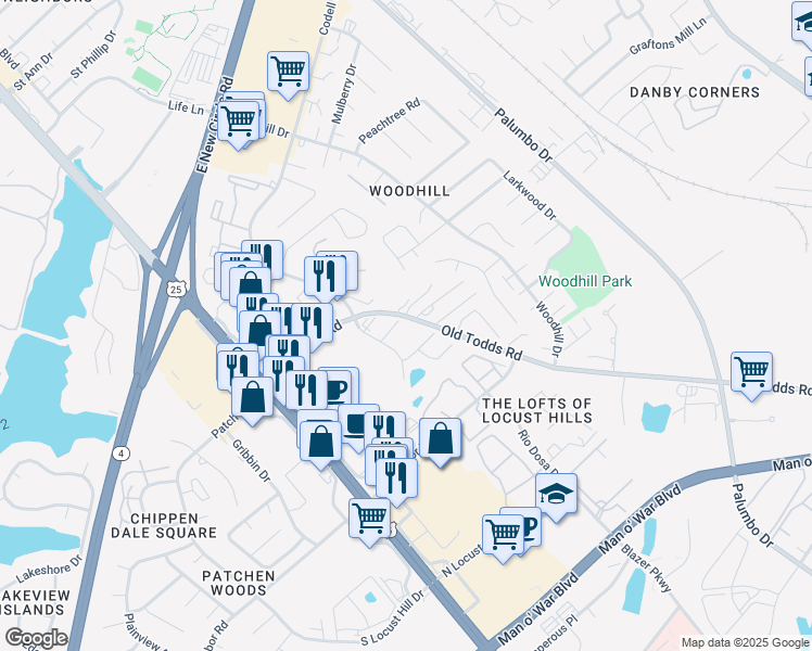 map of restaurants, bars, coffee shops, grocery stores, and more near 205 Catera Trce in Lexington