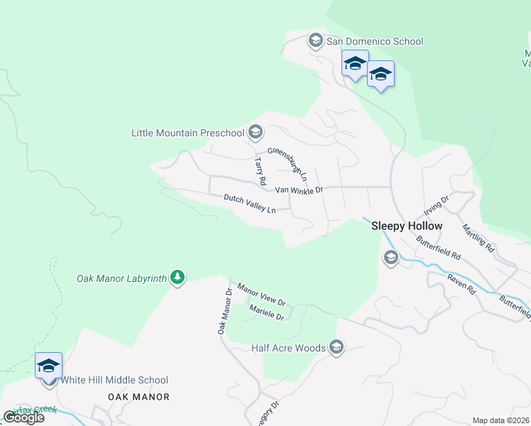 map of restaurants, bars, coffee shops, grocery stores, and more near 10 Dutch Valley Lane in San Anselmo