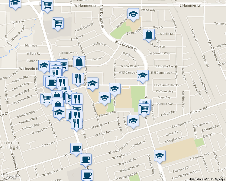 map of restaurants, bars, coffee shops, grocery stores, and more near 230 West Benjamin Holt Drive in Stockton