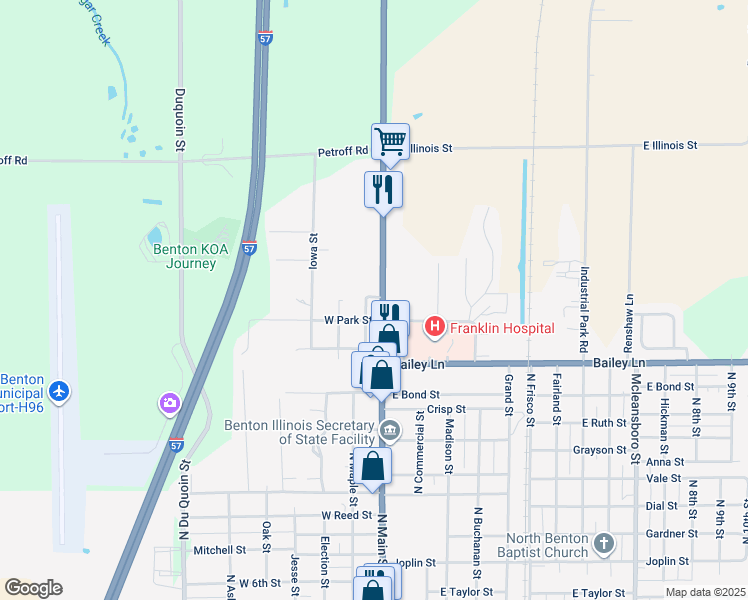 map of restaurants, bars, coffee shops, grocery stores, and more near 3 Short Street in Benton