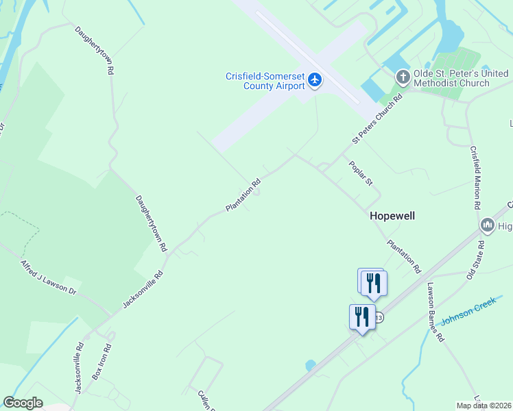 map of restaurants, bars, coffee shops, grocery stores, and more near 4695 Jacksonville Rd in Crisfield