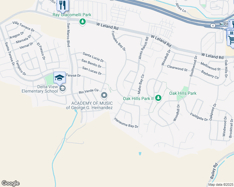 map of restaurants, bars, coffee shops, grocery stores, and more near 2580 Tomales Bay Drive in Bay Point