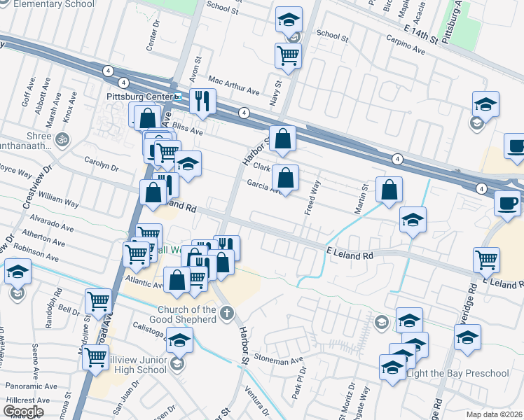 map of restaurants, bars, coffee shops, grocery stores, and more near 1559 Freed Circle in Pittsburg