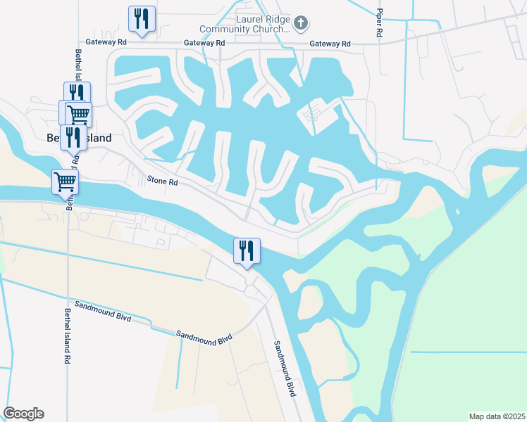 map of restaurants, bars, coffee shops, grocery stores, and more near 3635 Delta Coves Drive in Bethel Island