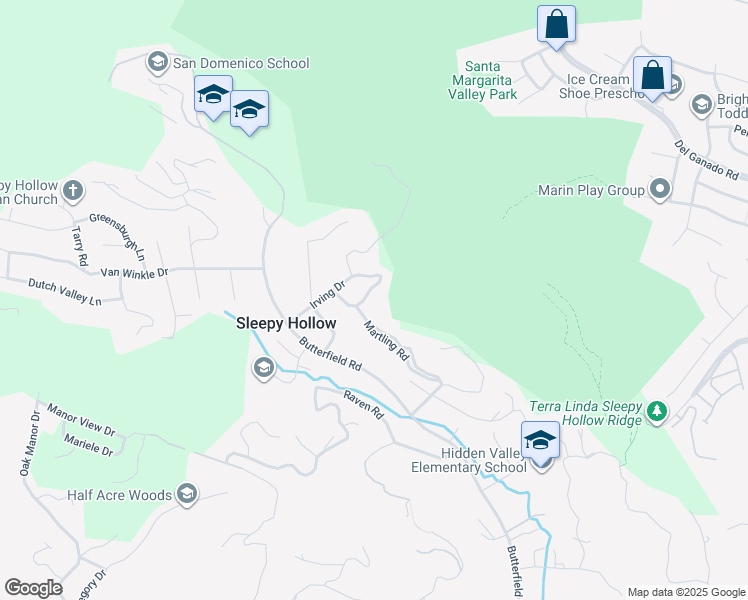 map of restaurants, bars, coffee shops, grocery stores, and more near 55 Luzanne Circle in San Anselmo